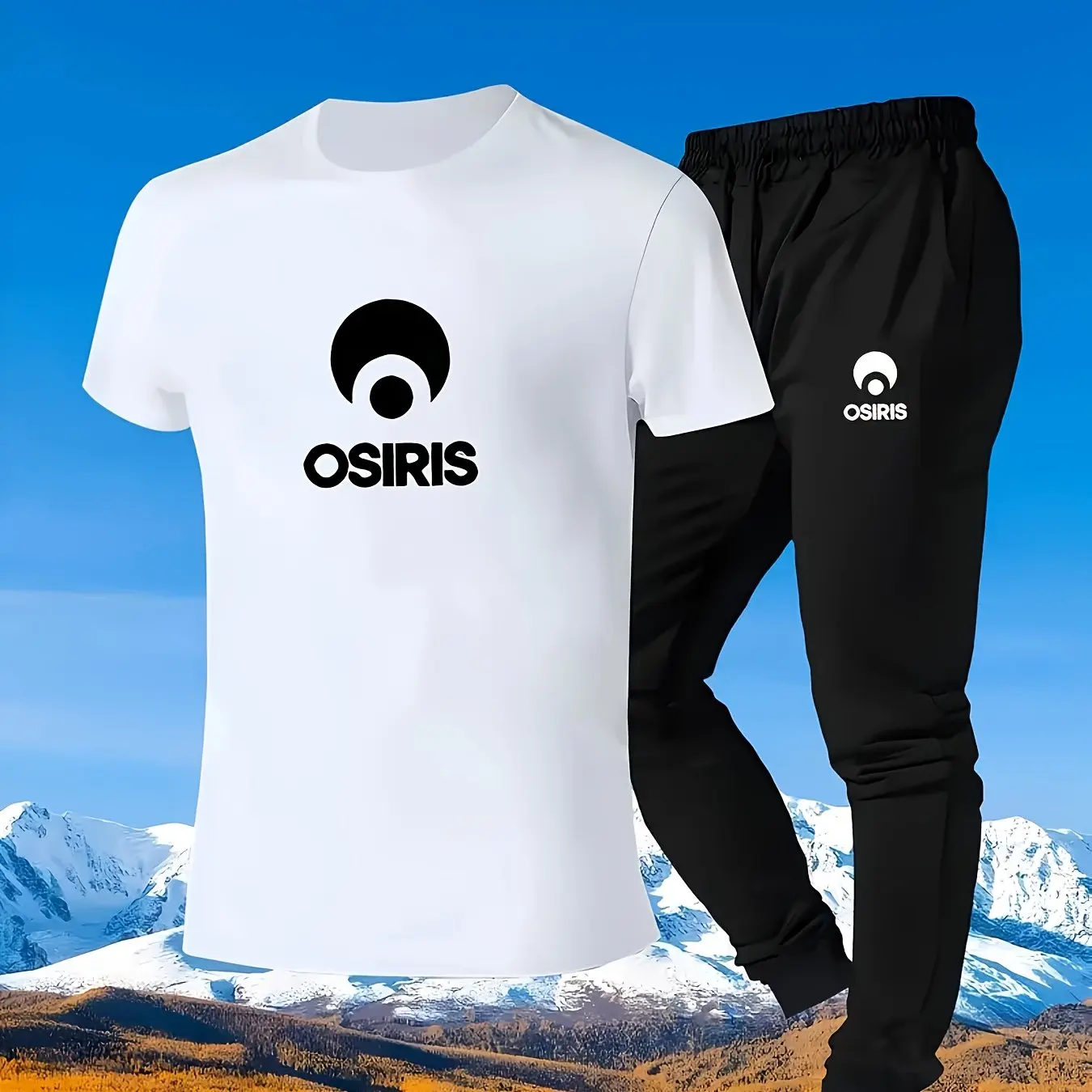 Men's 2-piece casual sports set white cotton T-shirt and black joggers with matching leg print suitable for all seasons
Men's 2-piece casual sports set white cotton T-shirt and black joggers with matching leg print suitable for all seasons