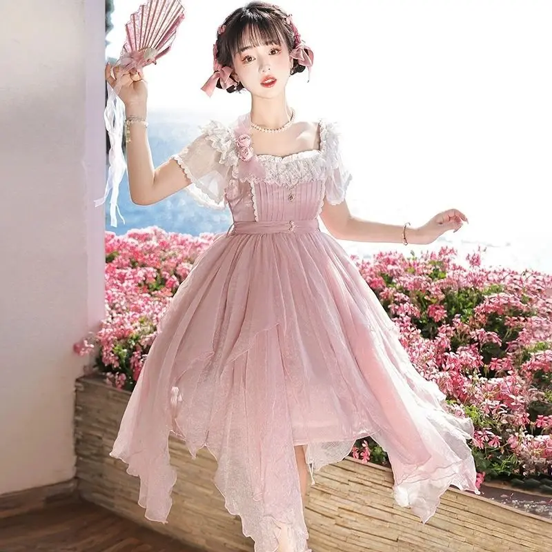 Lolita Princess OP Dress Women Elegant Sweet Rose Lace Pearl Chain Pink Party Dresses Victorian Girl Fairy Dress
Lolita Princess OP Dress Women Elegant Sweet Rose Lace Pearl Chain Pink Party Dresses Victorian Girl Fairy Dress