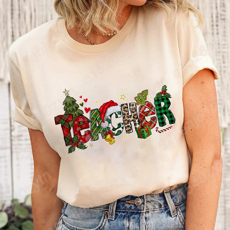 Teacher Christmas Print T-shirts Summer New Fashion Women's Clothes Casual Short Sleeves Round Neck Ladies Tops Solid Color Tees
Teacher Christmas Print T-shirts Summer New Fashion Women's Clothes Casual Short Sleeves Round Neck Ladies Tops Solid Color Tees