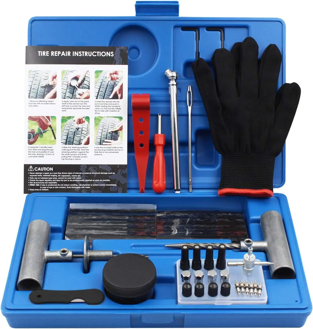 63pcs Heavy Duty Tire Repair Kit for Car, Motorcycle, Truck, Tractor, Trailer, ATV, RV, SUV
63pcs Heavy Duty Tire Repair Kit for Car, Motorcycle, Truck, Tractor, Trailer, ATV, RV, SUV