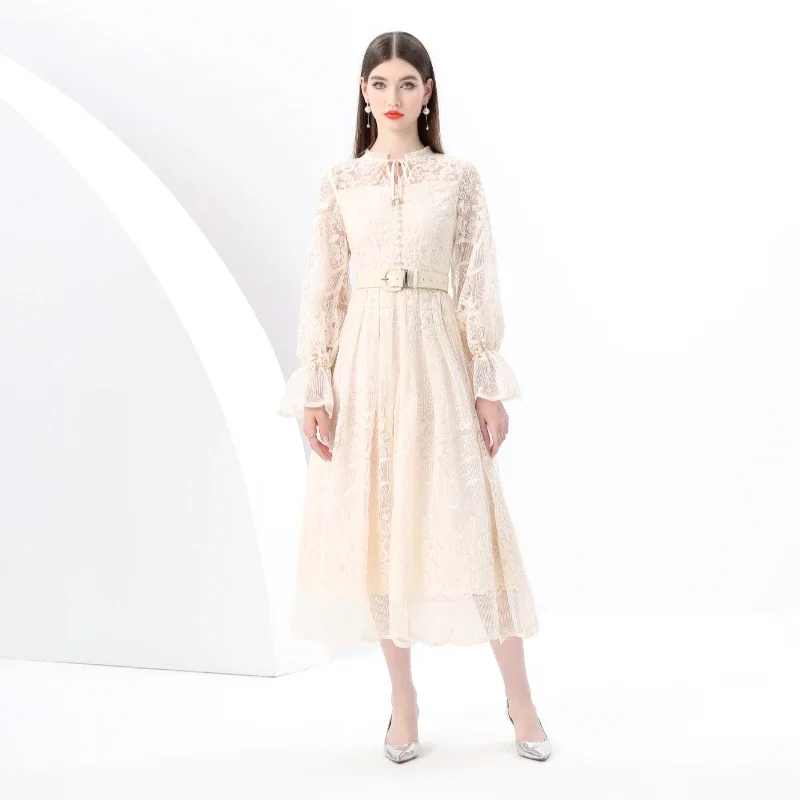 2025 vintage style round neck lantern sleeves embroidered with wide swing and elegant long dress for women streetwear
2025 vintage style round neck lantern sleeves embroidered with wide swing and elegant long dress for women streetwear