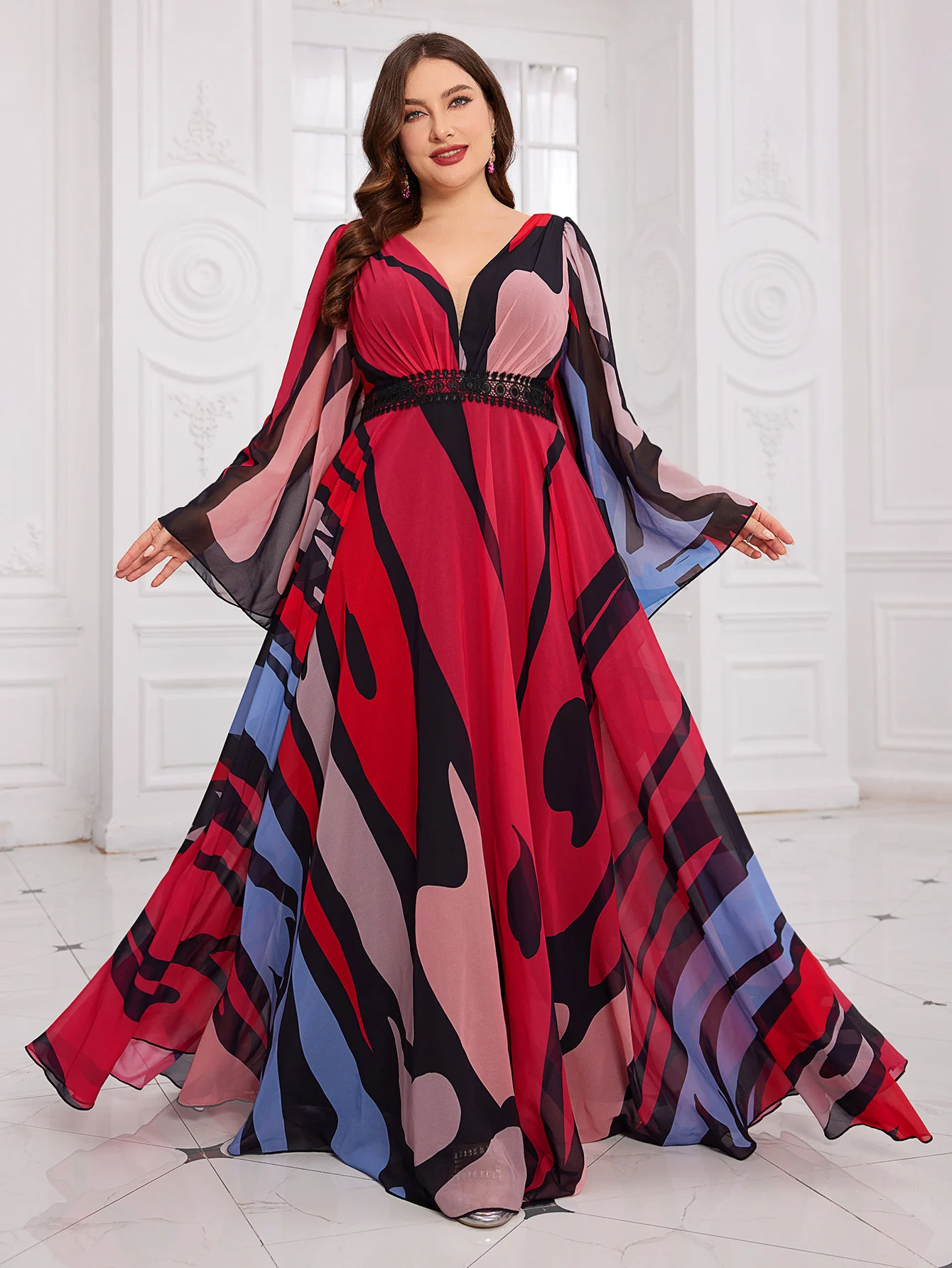 UNITHORSE Plus Size V-Neck Batwing Sleeve Watercolor Chiffon Dress, Embroidered Belt Full Skirt Gown (Assorted Floral)
UNITHORSE Plus Size V-Neck Batwing Sleeve Watercolor Chiffon Dress, Embroidered Belt Full Skirt Gown (Assorted Floral)