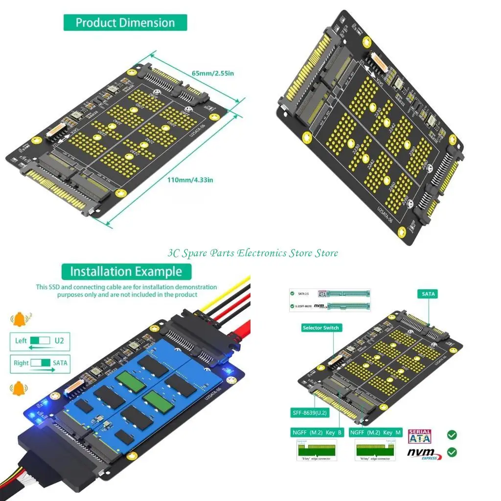 SZ SFF-8639 NVME to NGFF B+M PCIe SSDs Adapters Card Conversion for Desktop