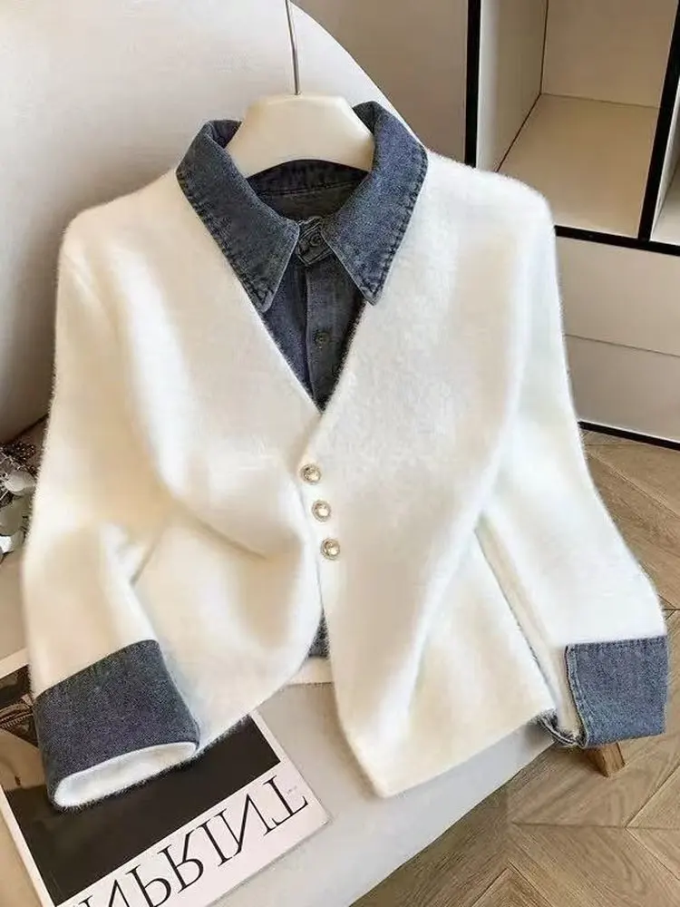 Soft Cozy Denim Patchwork Sweater Women's Autumn Winter High End Feel Outerwear Commute Style Korean Version Straight Tube
Soft Cozy Denim Patchwork Sweater Women's Autumn Winter High End Feel Outerwear Commute Style Korean Version Straight Tube