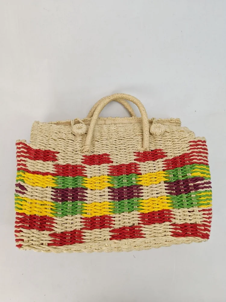 Summer New Straw Weaving Tote Bag Fashion Colorful Stripe Contrast Handwoven Handbag Large Capacity Vacation Handheld Beach Bags
Summer New Straw Weaving Tote Bag Fashion Colorful Stripe Contrast Handwoven Handbag Large Capacity Vacation Handheld Beach Bags