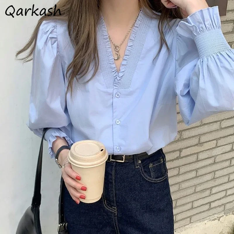 Puff Long Sleeve Shirts for Women Retro V-neck Tender Ladies Temper Aesthetic Korean Style Fashion Chemise Femme Spring Autumn
Puff Long Sleeve Shirts for Women Retro V-neck Tender Ladies Temper Aesthetic Korean Style Fashion Chemise Femme Spring Autumn
