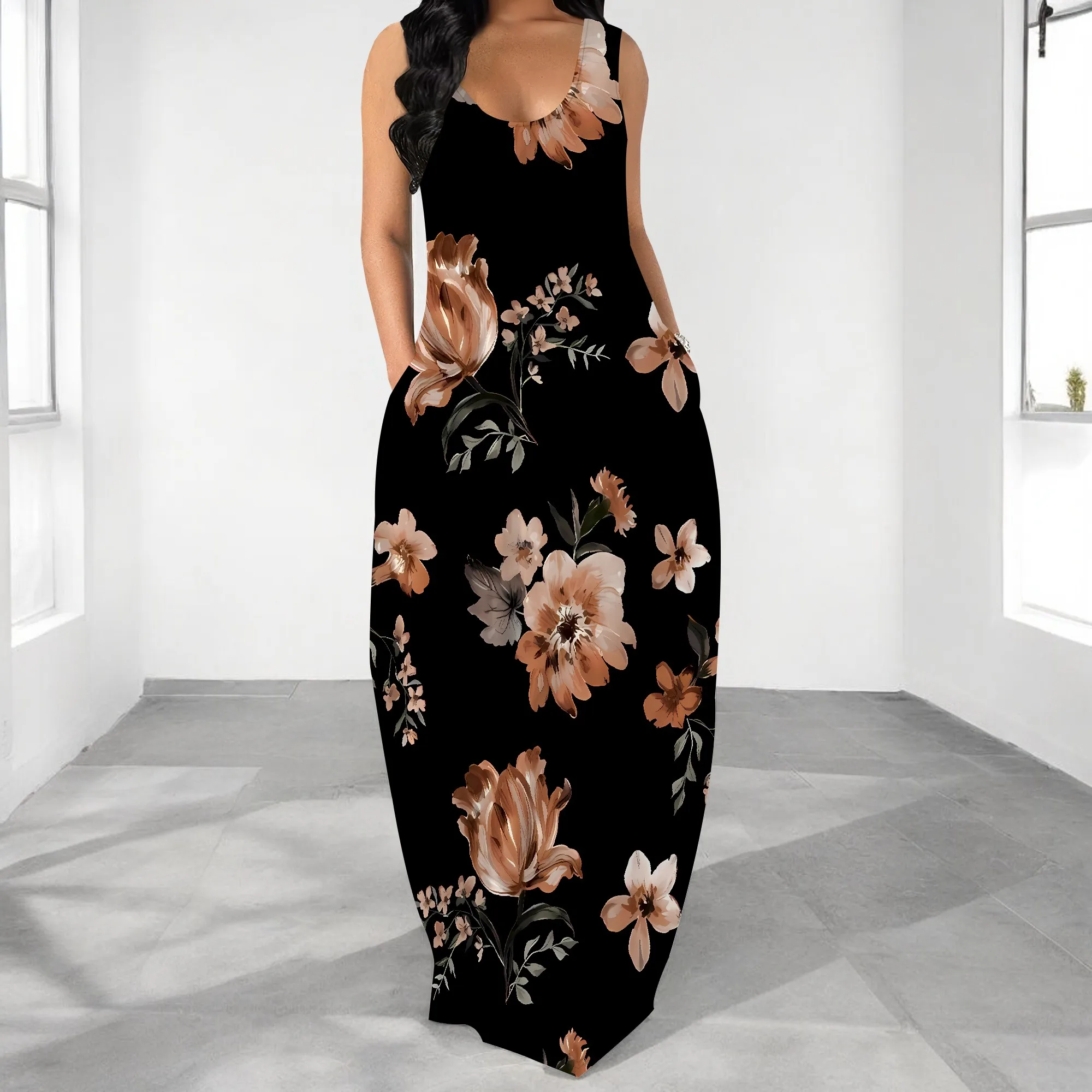 Black Floral Print Sleeveless Maxi Dress Plus Size Elegant Long Dress Casual Summer Party Wear
Black Floral Print Sleeveless Maxi Dress Plus Size Elegant Long Dress Casual Summer Party Wear
