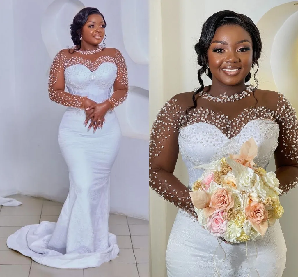 New Black Women Wedding Dress 2025 Sheer Neck Long Sleeves Beaded Lace Pearls Bride Gowns Vestidos De Novias
New Black Women Wedding Dress 2025 Sheer Neck Long Sleeves Beaded Lace Pearls Bride Gowns Vestidos De Novias