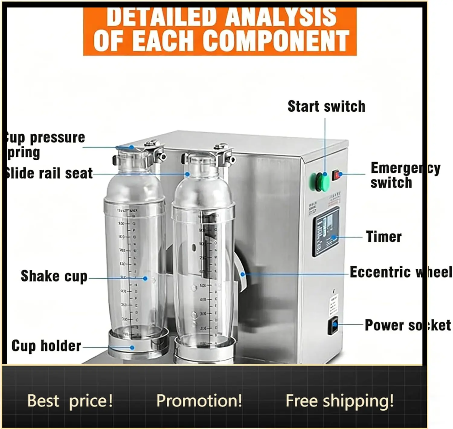 Milkshake Maker Electric Milk Tea Shaker Machine Cocktail & Drink Mixer Stainless Steel, Double Frame Bubble Tea Shaker,0-120s A
Milkshake Maker Electric Milk Tea Shaker Machine Cocktail & Drink Mixer Stainless Steel, Double Frame Bubble Tea Shaker,0-120s A