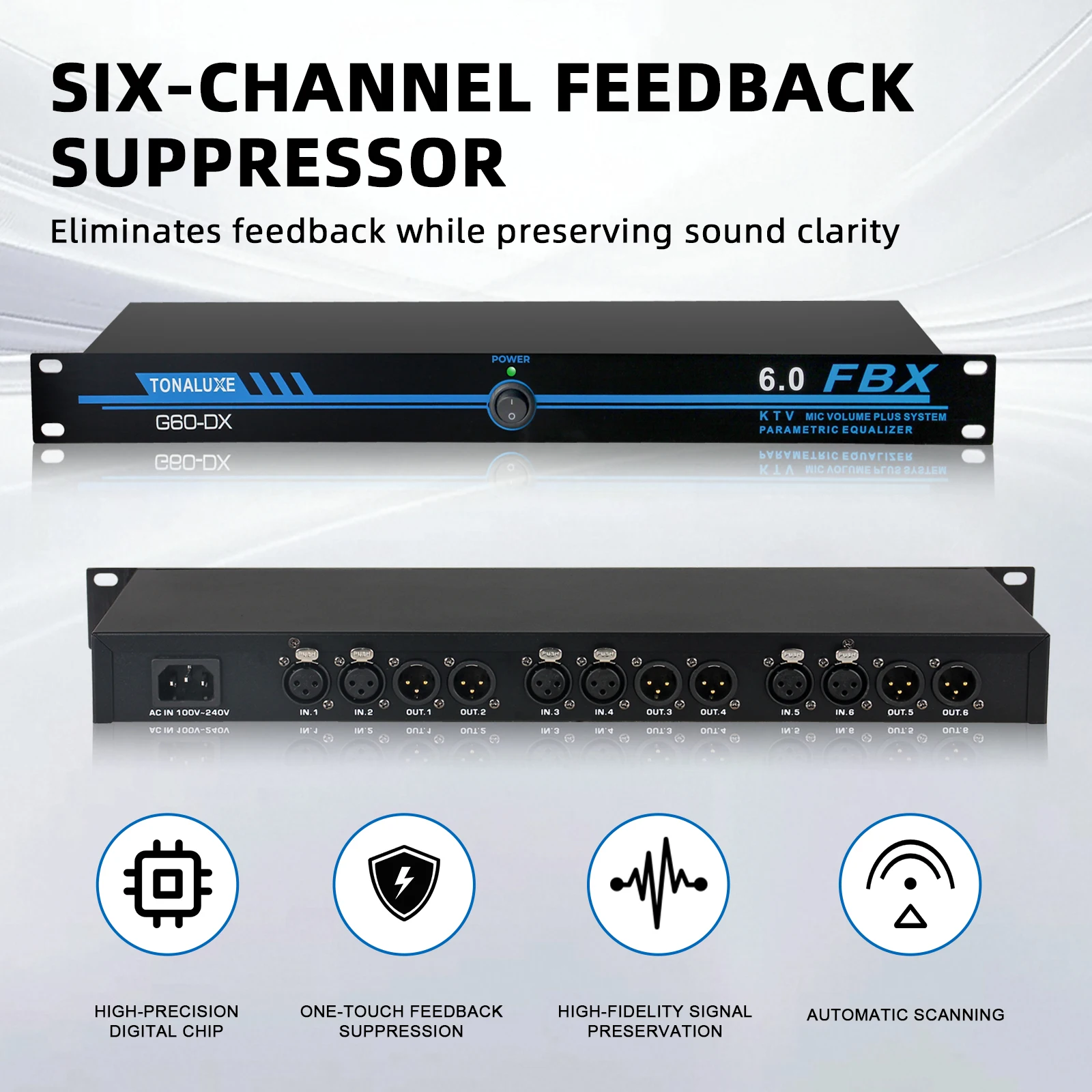 Fuluode 6-Channel Feedback Suppressor Digital Audio Processor Suppressor Suitable For Wireless Microphone Mixer Power Amp
Fuluode 6-Channel Feedback Suppressor Digital Audio Processor Suppressor Suitable For Wireless Microphone Mixer Power Amp