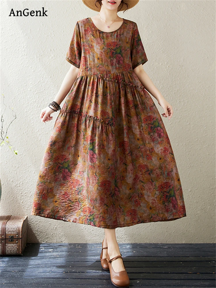 2024 New Summer Cotton Vintage Print Dresses For Women Casual Loose Long Dress Femme Robe Short Sleeve Vestidos Elegant Clothing
2024 New Summer Cotton Vintage Print Dresses For Women Casual Loose Long Dress Femme Robe Short Sleeve Vestidos Elegant Clothing