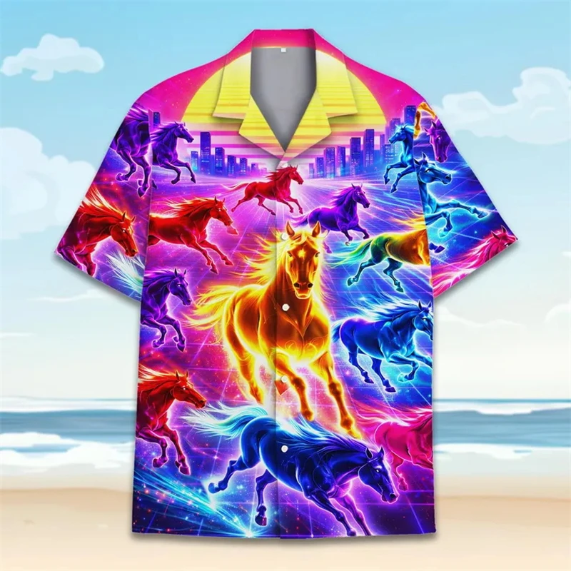 Men's Neon Horse Hawaiian Shirt Retro 80s Print Horses Pattern Casual Short Sleeve Button Down Blouse Summer Shirt For Street
Men's Neon Horse Hawaiian Shirt Retro 80s Print Horses Pattern Casual Short Sleeve Button Down Blouse Summer Shirt For Street