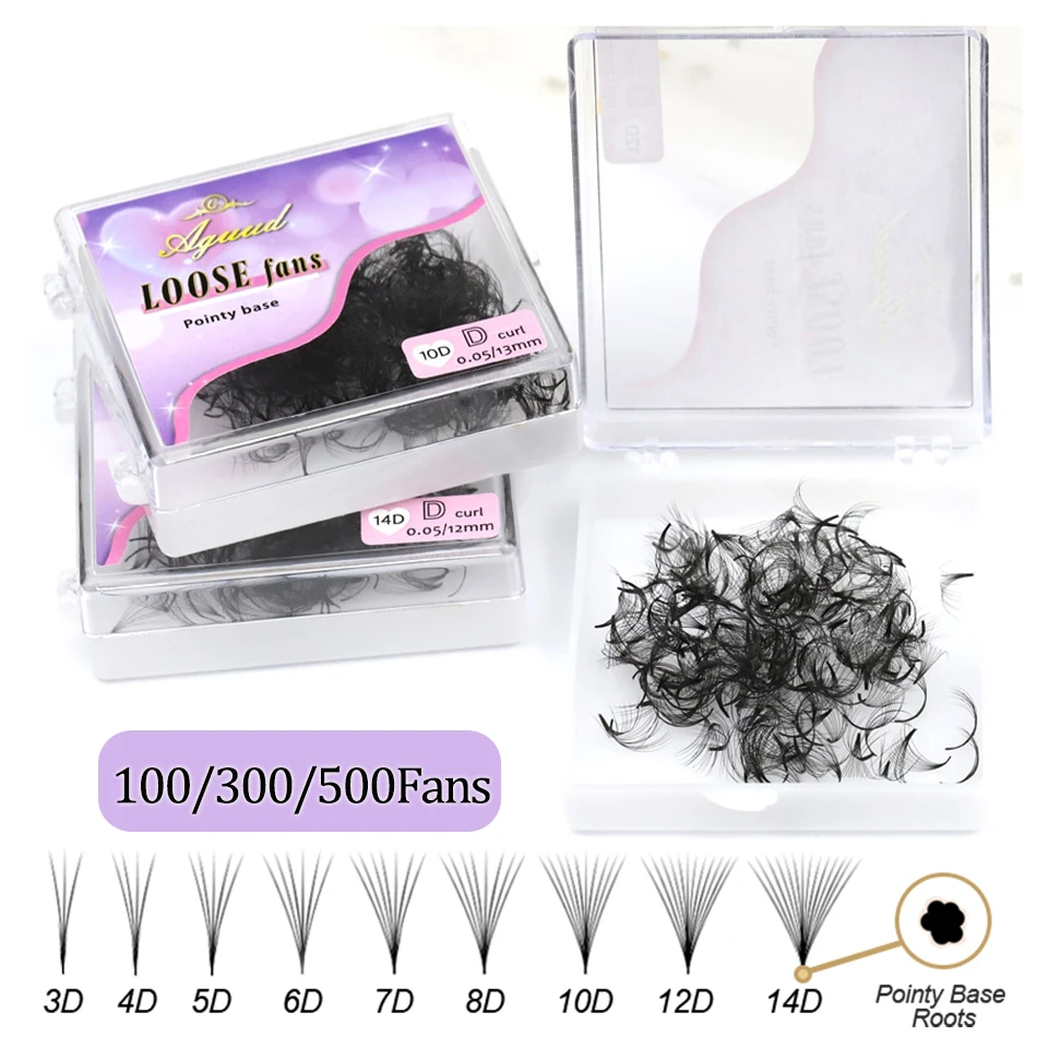 AGUUD 100/300/500 Fans Loose Fan Lashes Premade Volume Fans Pointy Base Eyelash Extension Loose Professional Medium Stem Eyelash
AGUUD 100/300/500 Fans Loose Fan Lashes Premade Volume Fans Pointy Base Eyelash Extension Loose Professional Medium Stem Eyelash