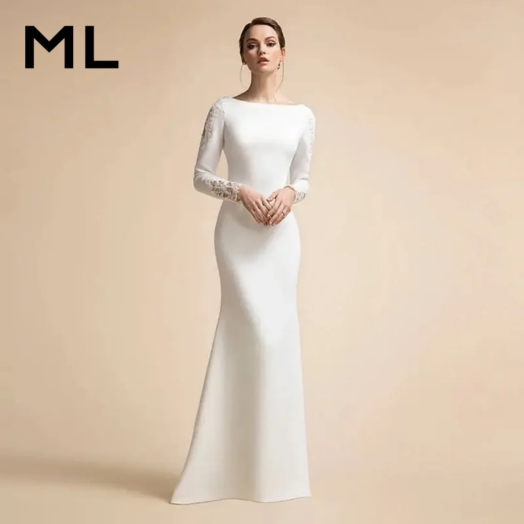 ML Customized Simple Mermaid Button Wedding Dresses Long Sleeves Ivory Bridal Gowns for Bride Satin Lace Vestidos De Novia
ML Customized Simple Mermaid Button Wedding Dresses Long Sleeves Ivory Bridal Gowns for Bride Satin Lace Vestidos De Novia
