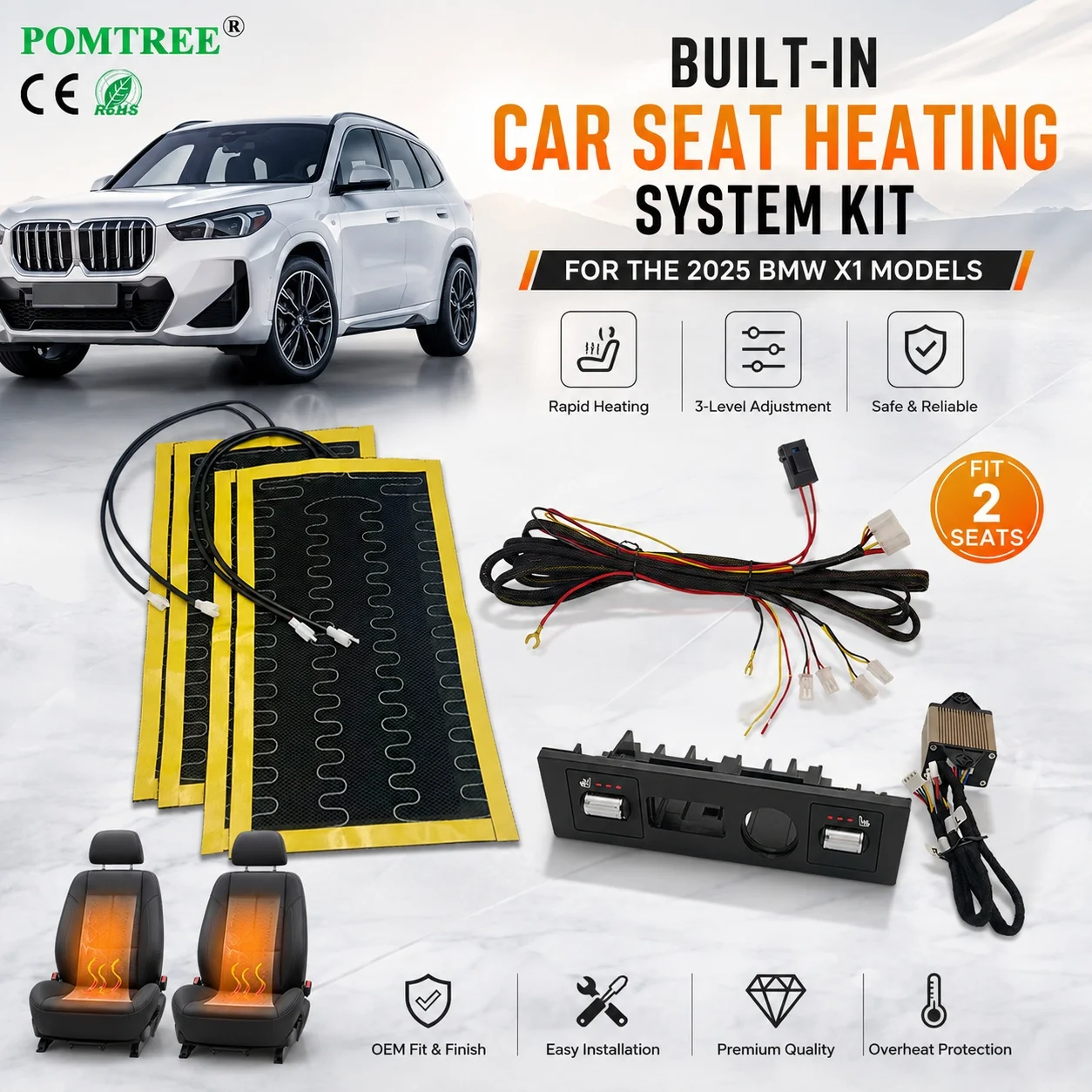 Built-in Car Seat Heating System Kit Fit 2 Seats,Compatible With 2021-2025 BMW X1 Models,Including Special Switch & Control Box
Built-in Car Seat Heating System Kit Fit 2 Seats,Compatible With 2021-2025 BMW X1 Models,Including Special Switch & Control Box