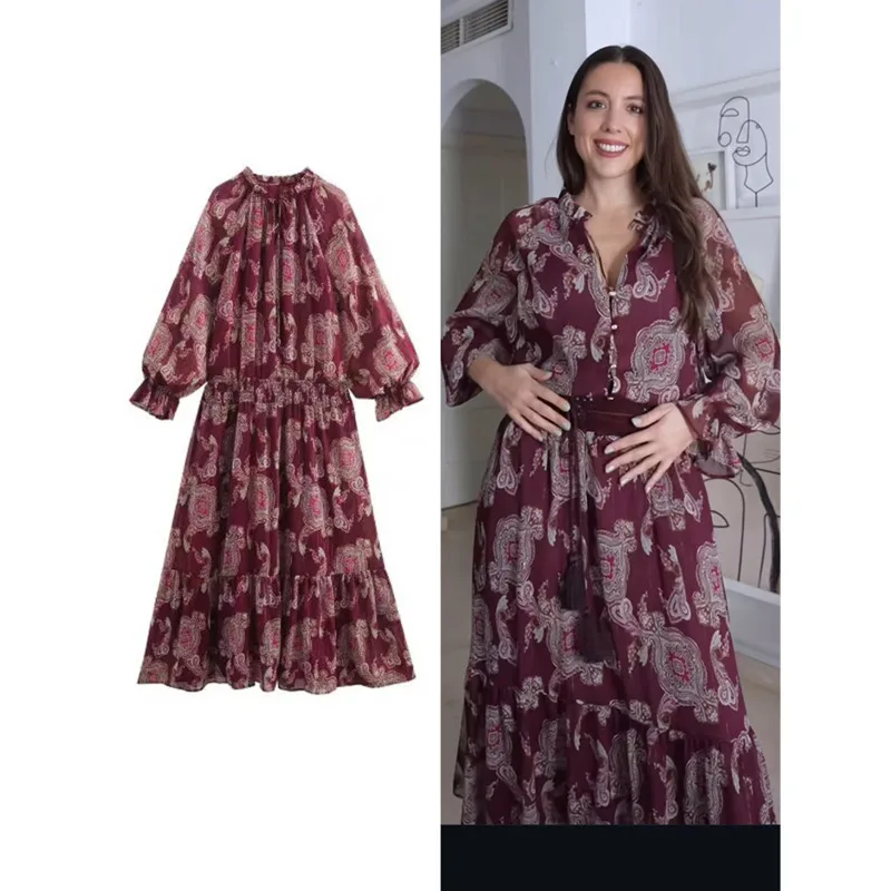 Women's Long Dress Fashion Holiday Style Lantern Sleeve Lace Up Neck Midi Dress Bohemian Summer Vintage Printed 2025
Women's Long Dress Fashion Holiday Style Lantern Sleeve Lace Up Neck Midi Dress Bohemian Summer Vintage Printed 2025