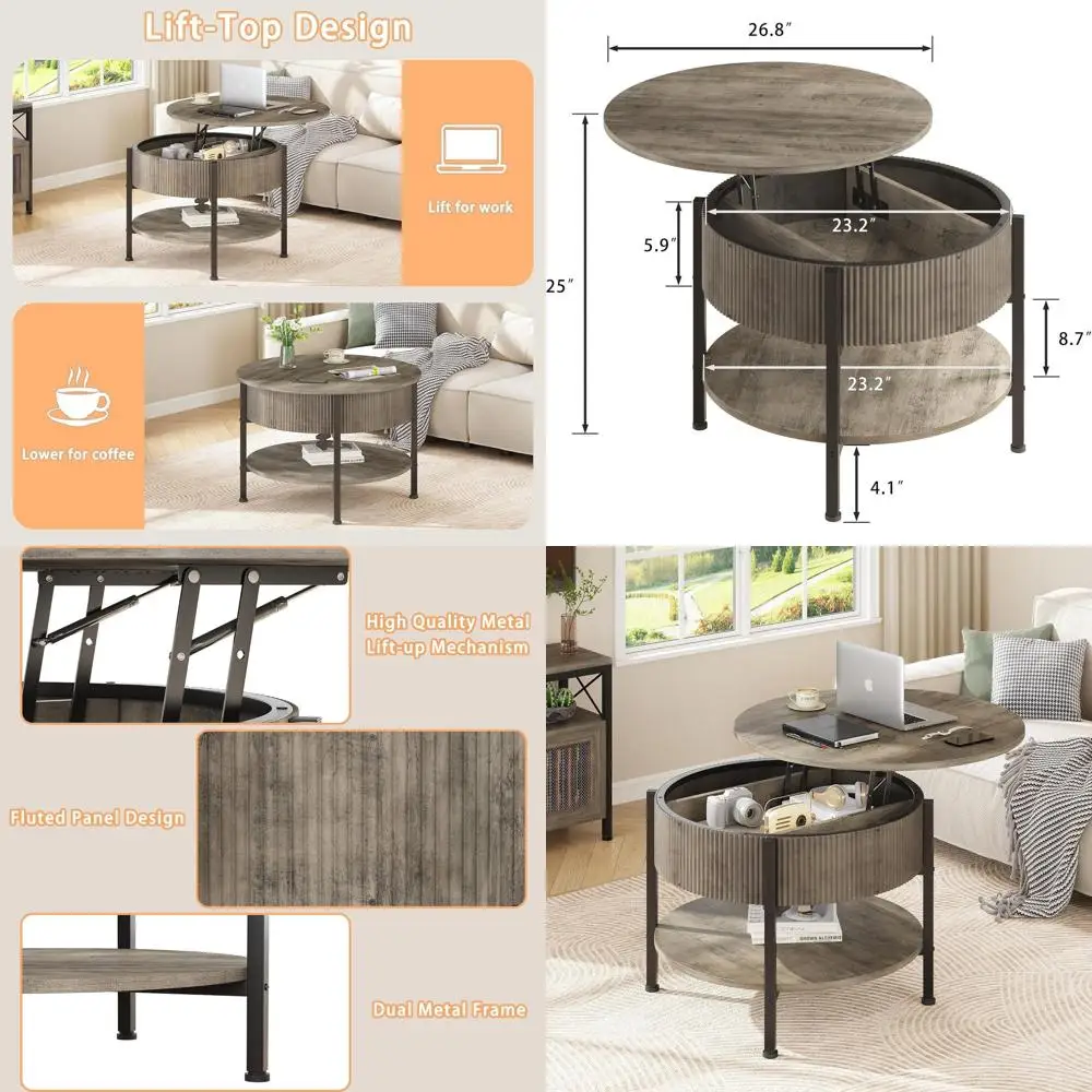 Серый современный рифленый журнальный столик с подъемным верхом и скрытым хранилищем для гостиной и домашнего офиса
Серый современный рифленый журнальный столик с подъемным верхом и скрытым хранилищем для гостиной и домашнего офиса