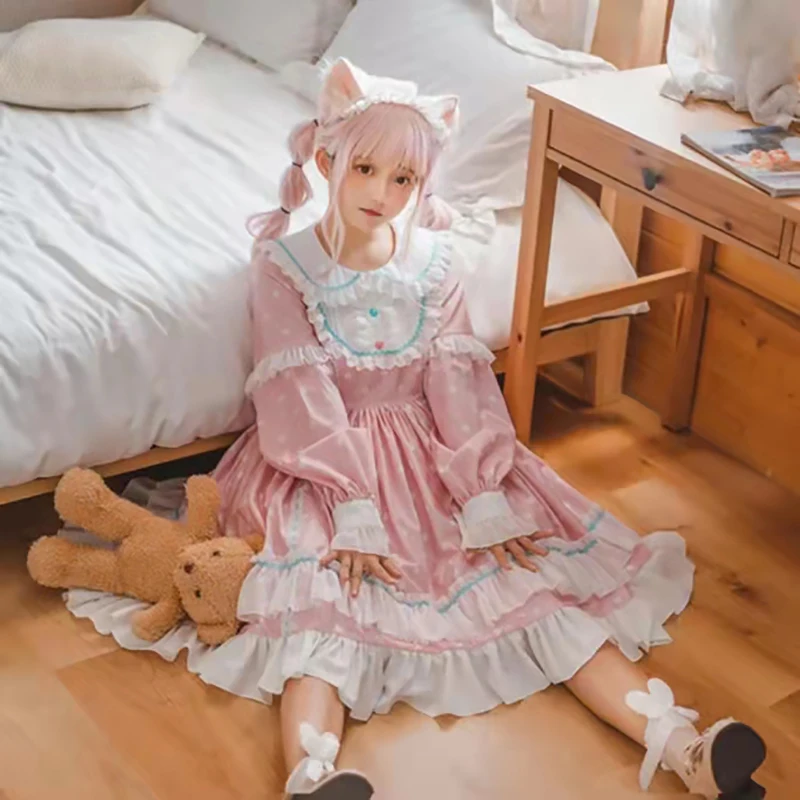 Japanese Sweet Lolita toffee Polk Dot Dress Women Vintage Victorian autumn Candy House Long Sleeve Bow Princess Tea Party Dress
Japanese Sweet Lolita toffee Polk Dot Dress Women Vintage Victorian autumn Candy House Long Sleeve Bow Princess Tea Party Dress