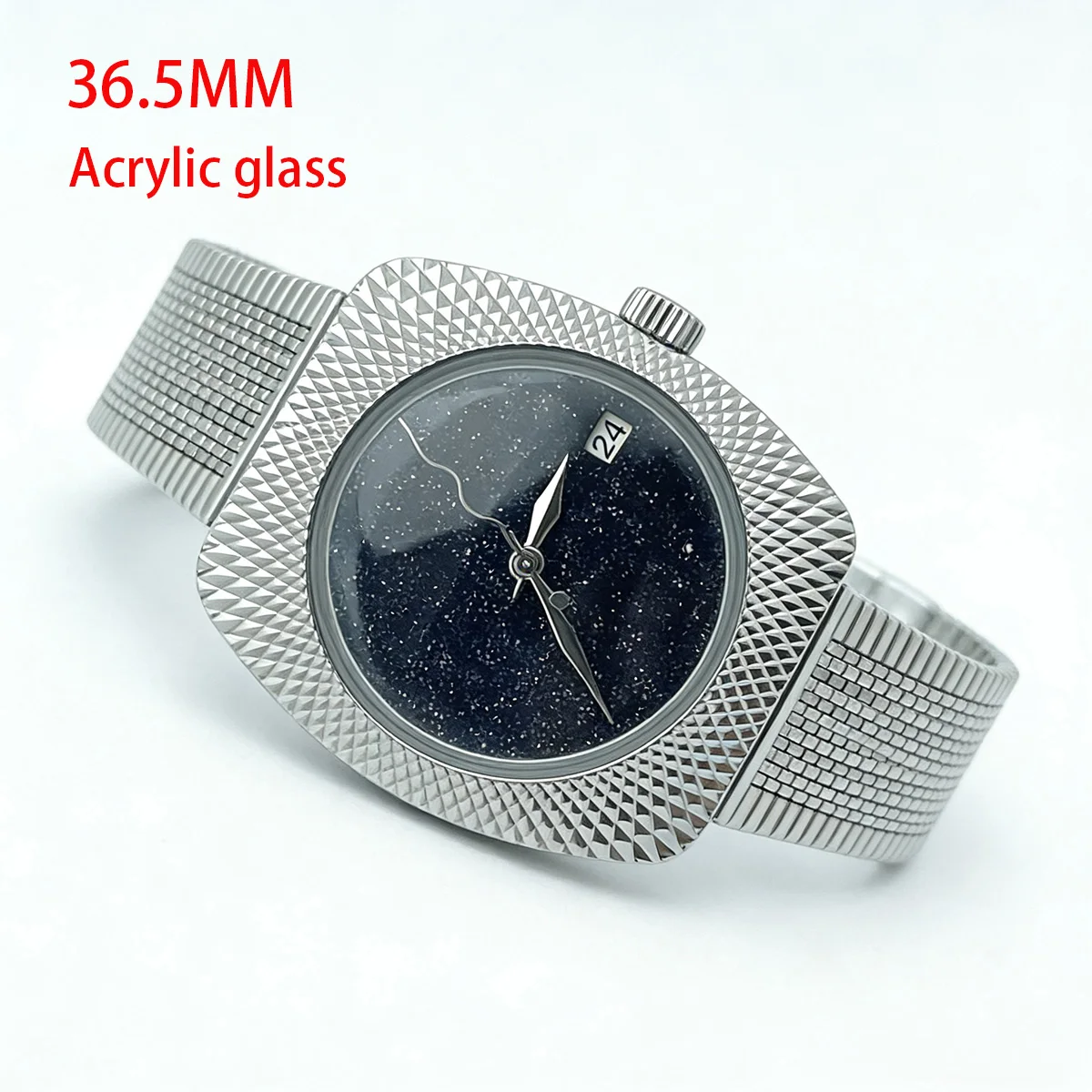 NH35 Acrylic Glass Women's Watch with Metal Texture 36.5mm Stainless Steel Waterproof Case 28.5mm dial fit Automatic Movement
NH35 Acrylic Glass Women's Watch with Metal Texture 36.5mm Stainless Steel Waterproof Case 28.5mm dial fit Automatic Movement
