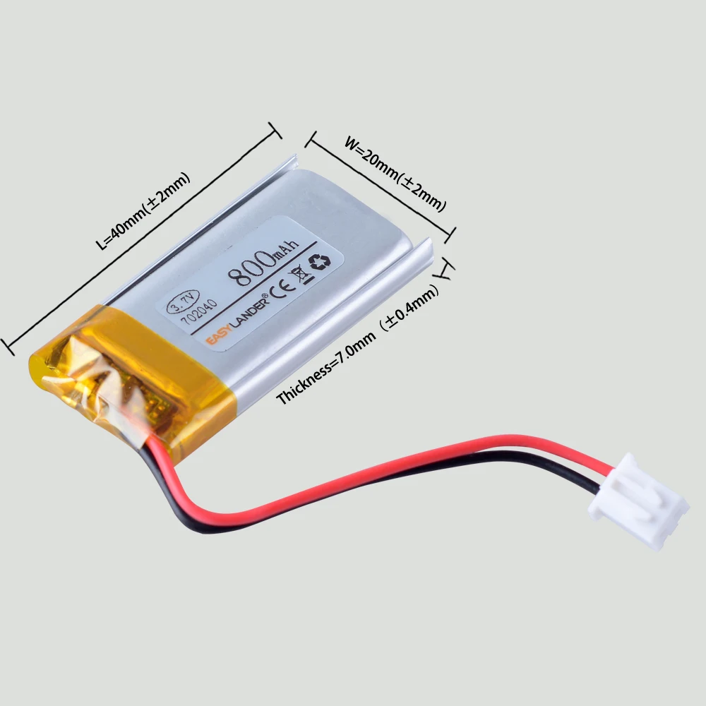 Перезаряжаемый литий-ионный полимерный аккумулятор JST2.54mm 2pin 702040 800mAh 652040 для записи данных
Перезаряжаемый литий-ионный полимерный аккумулятор JST2.54mm 2pin 702040 800mAh 652040 для записи данных
