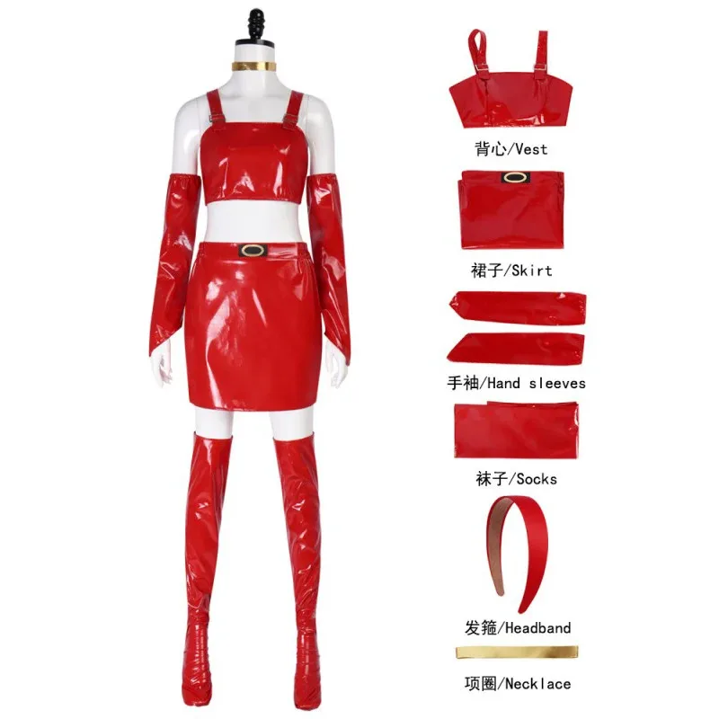 Comic-con Cosplay Costume Women's Red Uniform Short Skirt Set Artificial Leather Anime Clothing Halloween Bulma Dressing d
Comic-con Cosplay Costume Women's Red Uniform Short Skirt Set Artificial Leather Anime Clothing Halloween Bulma Dressing d