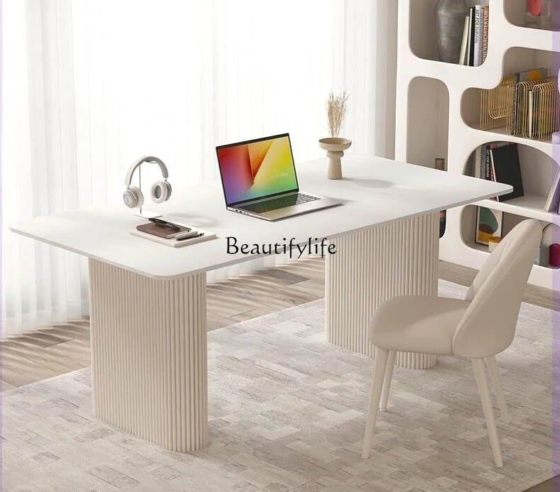 Cream wind simple rock slab computer desk pure white household Nordic modern small apartment study table 
Cream wind simple rock slab computer desk pure white household Nordic modern small apartment study table