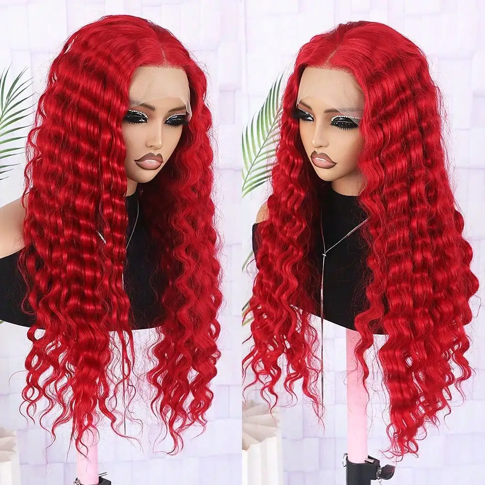 Long Deep Wave Wigs Red Synthetic Lace Front Wig 13x4 HD Synthetic Wigs for Women Music Festival Dance Party Street Wear Use
Long Deep Wave Wigs Red Synthetic Lace Front Wig 13x4 HD Synthetic Wigs for Women Music Festival Dance Party Street Wear Use