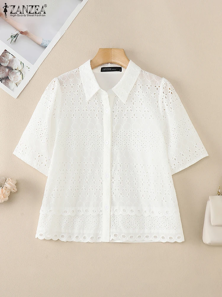 ZANZEA Casual Turn-Down Collar Button Blusas Summer Vintage Tops Women Lace Hollow Out Shirts 2025 Short Sleeve Solid Tops Tee
ZANZEA Casual Turn-Down Collar Button Blusas Summer Vintage Tops Women Lace Hollow Out Shirts 2025 Short Sleeve Solid Tops Tee