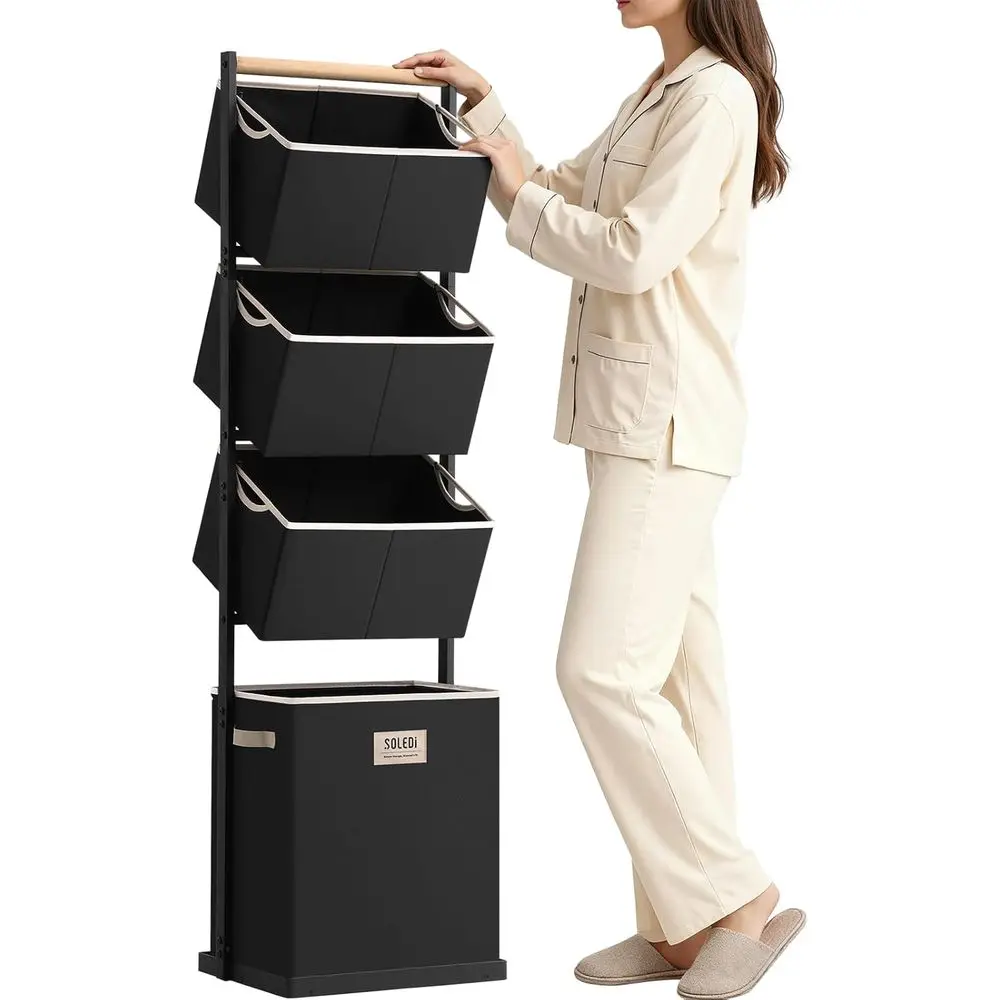 4-Section Stackable Laundry Basket Organizer, 125L Capacity, Ideal for Small Spaces, Dorms, and Bathrooms in Black
4-Section Stackable Laundry Basket Organizer, 125L Capacity, Ideal for Small Spaces, Dorms, and Bathrooms in Black
