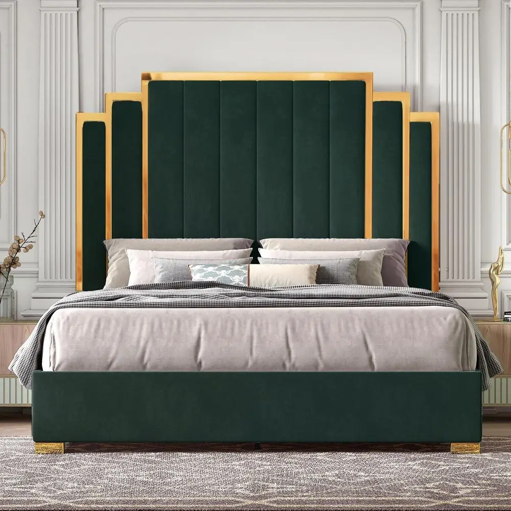 California King Size Bed Frame and 65 Headboard, holstered Bed with Golden Plating Trim, Modern Platform Bed No Box Spring Ne
California King Size Bed Frame and 65 Headboard, holstered Bed with Golden Plating Trim, Modern Platform Bed No Box Spring Ne
