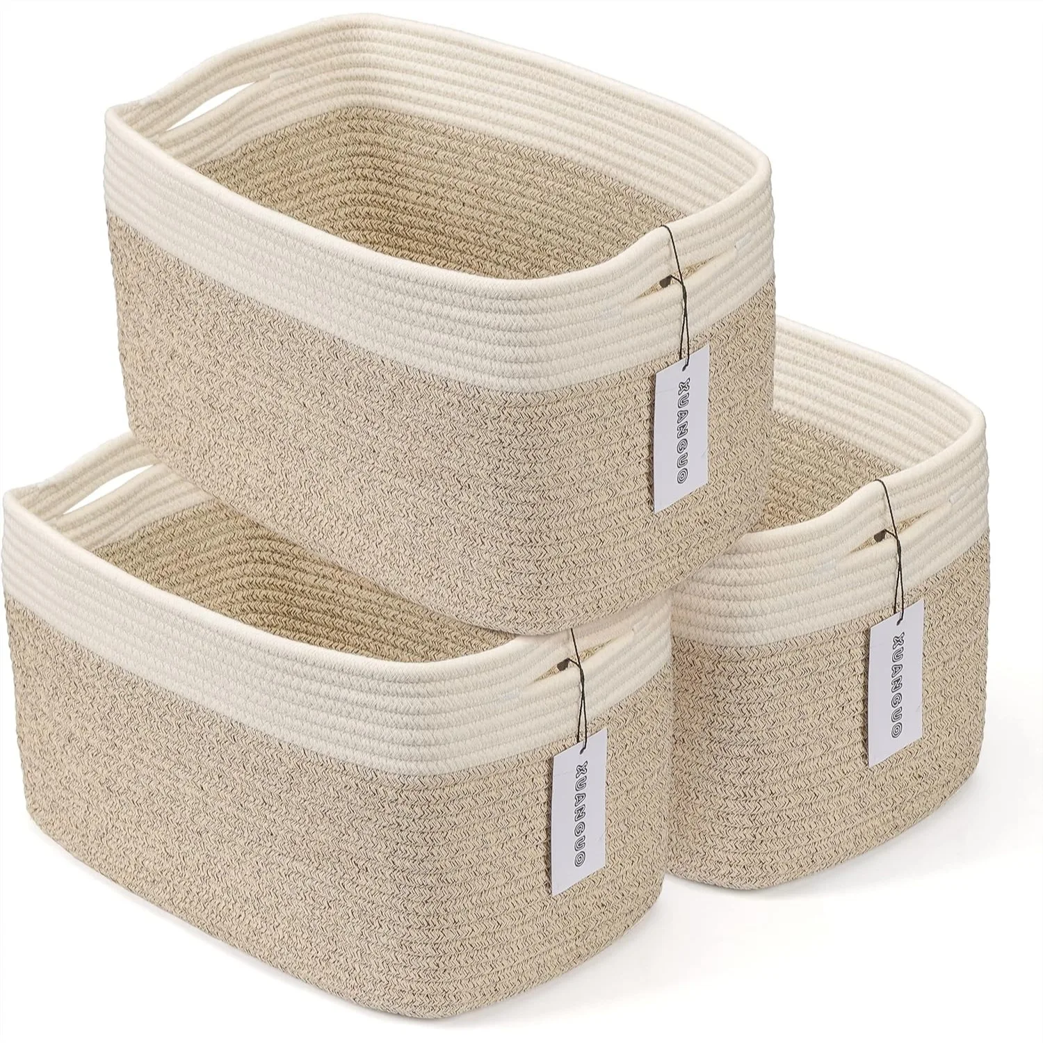 Cotton Rope Storage Basket Bins 3-Pack 15x10x9.3" for Shelves Closet Organizer with Handles White Brown
Cotton Rope Storage Basket Bins 3-Pack 15x10x9.3" for Shelves Closet Organizer with Handles White Brown