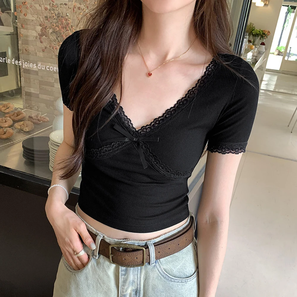 Casual Fashion Black Vintage Gyaru Tops All Season Vintage T-shirt T-shirts Women Casual Shirt Lace Detail Fashion
Casual Fashion Black Vintage Gyaru Tops All Season Vintage T-shirt T-shirts Women Casual Shirt Lace Detail Fashion