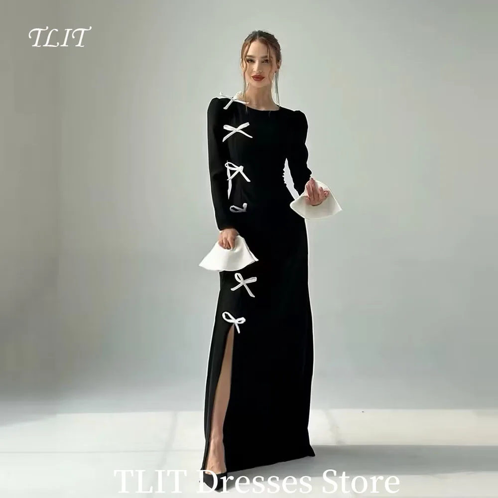 TLIT Elegant Black Satin Evening Dresses Long Flare Sleeves Saudi Arabic Formal Party Gown Customized Split Bow Vestidos De Fest
TLIT Elegant Black Satin Evening Dresses Long Flare Sleeves Saudi Arabic Formal Party Gown Customized Split Bow Vestidos De Fest