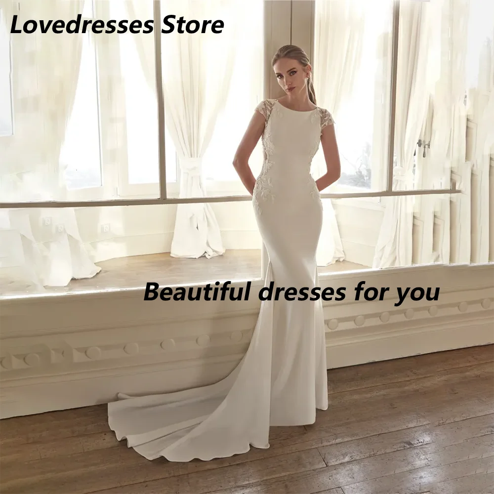 Elegant Bride Wedding Dress Customized Scoop Neck Short Sleeves Applique Lace Jersey Meramid Floor Length Vestido De Noiva 2026
Elegant Bride Wedding Dress Customized Scoop Neck Short Sleeves Applique Lace Jersey Meramid Floor Length Vestido De Noiva 2026