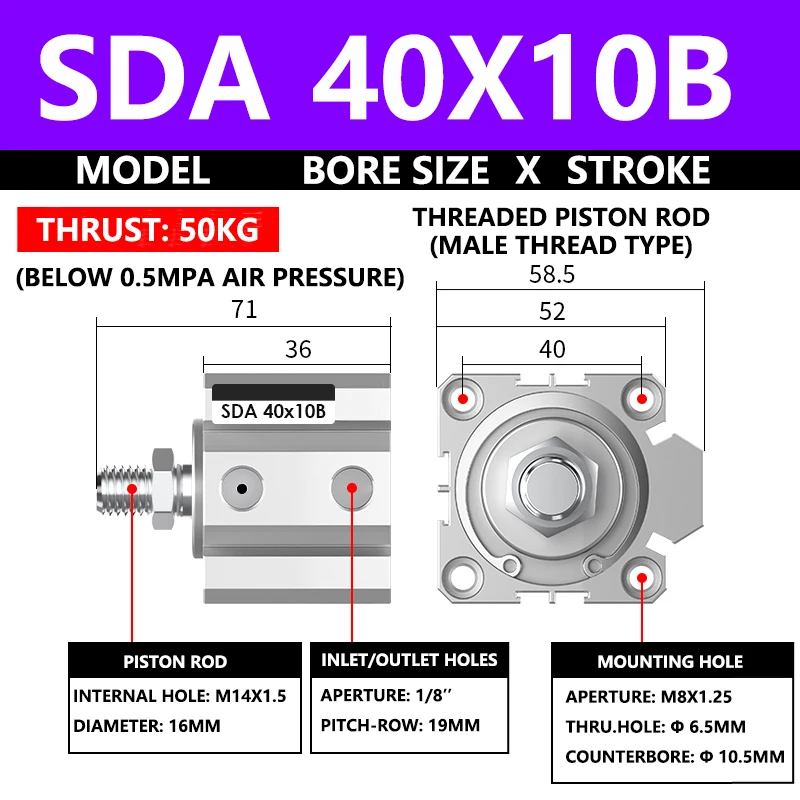 ABILKEEN SDA40X10B Серия SDA Тонковоздушный цилиндр 40 мм с наружной резьбой Диаметр цилиндра X 10 мм Ход Пневматический компактный цилиндр двойного действия
ABILKEEN SDA40X10B Серия SDA Тонковоздушный цилиндр 40 мм с наружной резьбой Диаметр цилиндра X 10 мм Ход Пневматический компактный цилиндр двойного действия