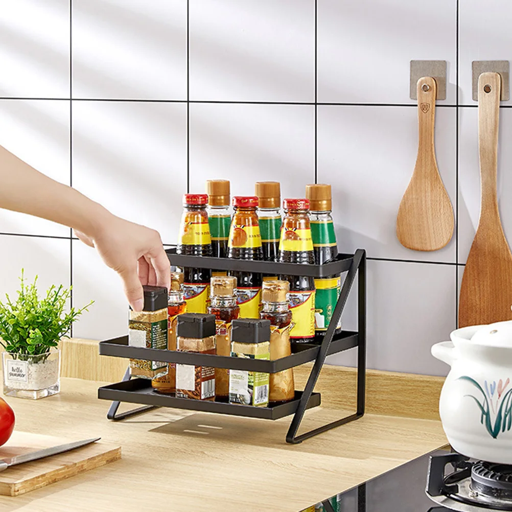 1pc Stainless Steel Spice Rack Kitchen Organizer Double Layer Storage Rack Black Countertop Holder For Kitchen Bathroom
1pc Stainless Steel Spice Rack Kitchen Organizer Double Layer Storage Rack Black Countertop Holder For Kitchen Bathroom