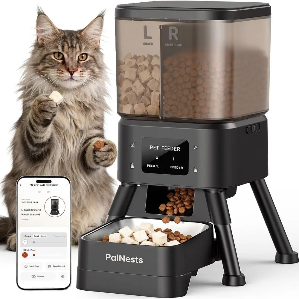 Smart Dual Chamber Cat Feeder with Wi-Fi App, Customizable Schedule and Portion Control, 4L Black
Smart Dual Chamber Cat Feeder with Wi-Fi App, Customizable Schedule and Portion Control, 4L Black