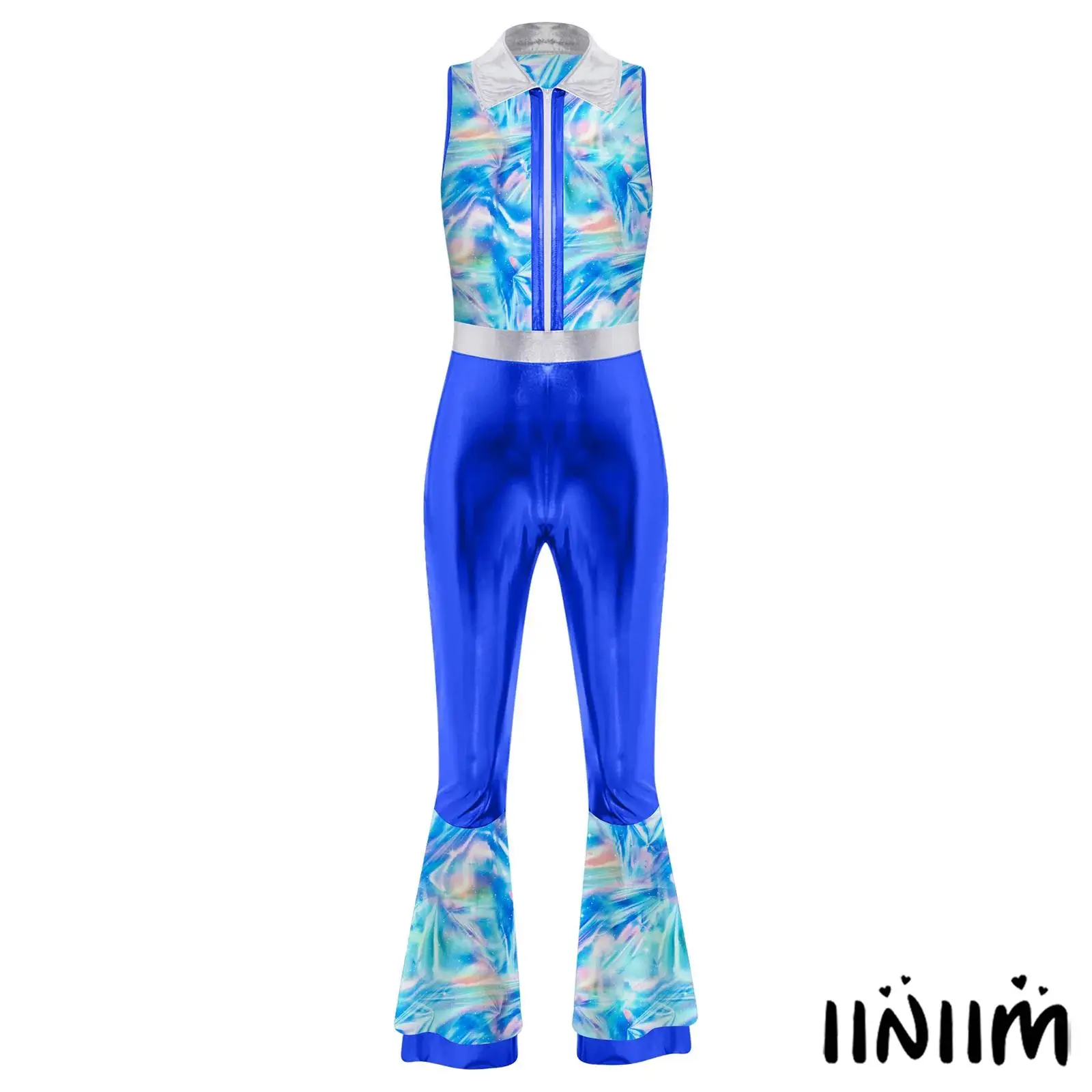 Womens 70s Disco Dance Rompers Chic Print Metallic Shiny Patchwork Sleeveless Tiered Flared Long Pants Jumpsuit for Club Party
Womens 70s Disco Dance Rompers Chic Print Metallic Shiny Patchwork Sleeveless Tiered Flared Long Pants Jumpsuit for Club Party