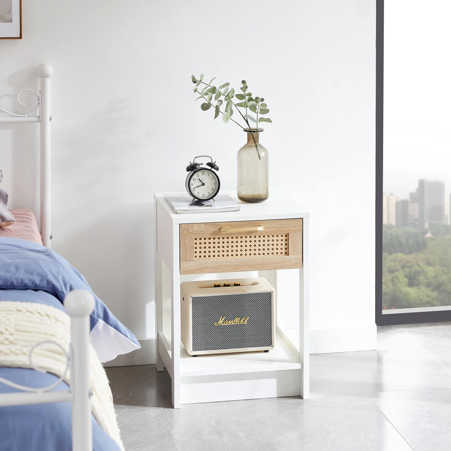 15.75" Rattan End table with drawer, Modern nightstand, side table for living room, bedroom,white
15.75" Rattan End table with drawer, Modern nightstand, side table for living room, bedroom,white