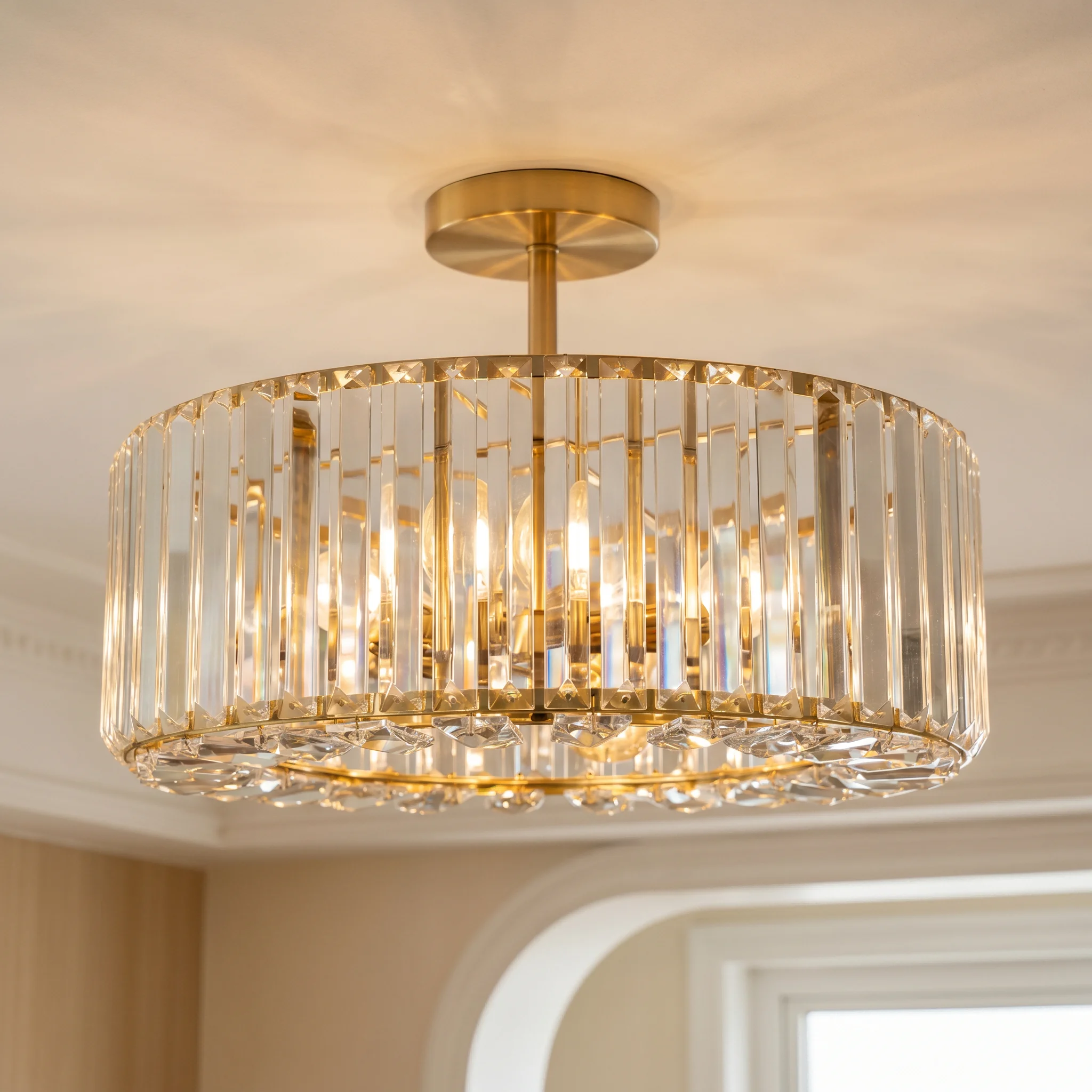 Modern Gold Crystal Ceiling Light, Round Flush Mount Vintage Dimmable K9 Crystal Light Fixture - Kitchen Island Hallway Bedroom
Modern Gold Crystal Ceiling Light, Round Flush Mount Vintage Dimmable K9 Crystal Light Fixture - Kitchen Island Hallway Bedroom