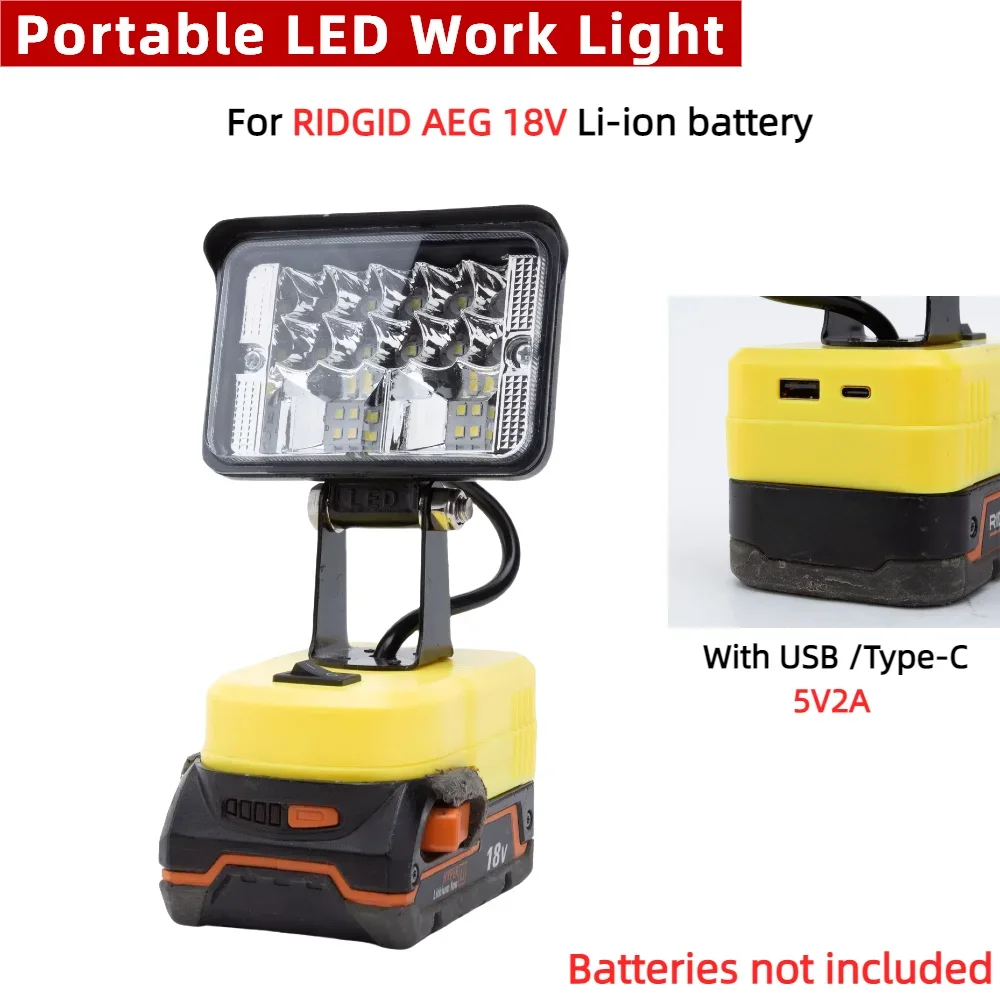 Portable LED Work Light for RIDGID AEG Volt Li-ion Battery Powered Camping Lamp with USB Type-C Charging Port(excluding Battery)
Portable LED Work Light for RIDGID AEG Volt Li-ion Battery Powered Camping Lamp with USB Type-C Charging Port(excluding Battery)