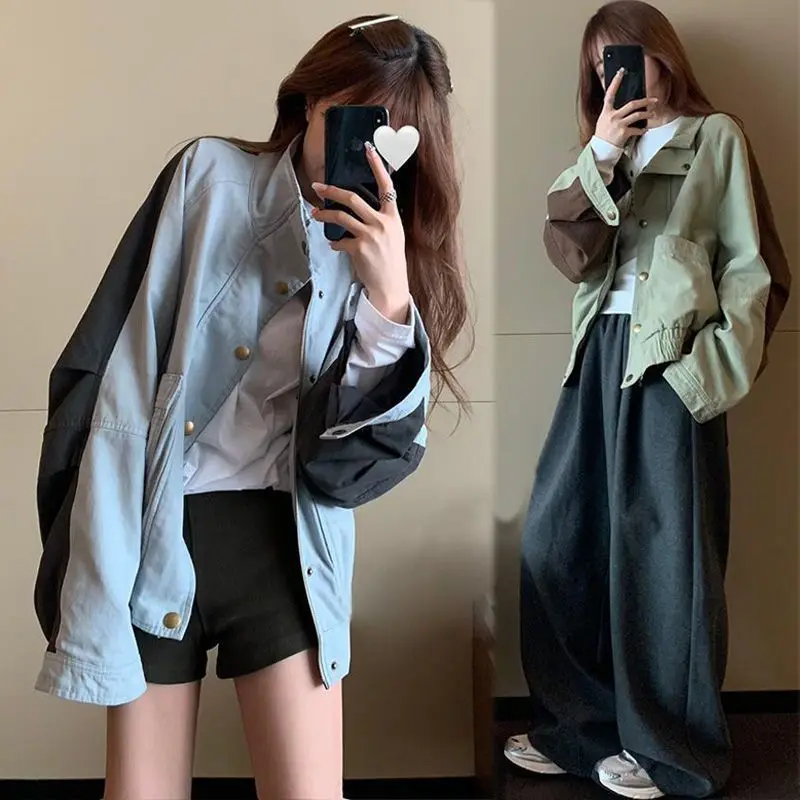 Women Korean Style Stand Collar Color Block Workwear Jacket Women Casual Fashion Short Coat Spring Autumn New Coat Top
Women Korean Style Stand Collar Color Block Workwear Jacket Women Casual Fashion Short Coat Spring Autumn New Coat Top