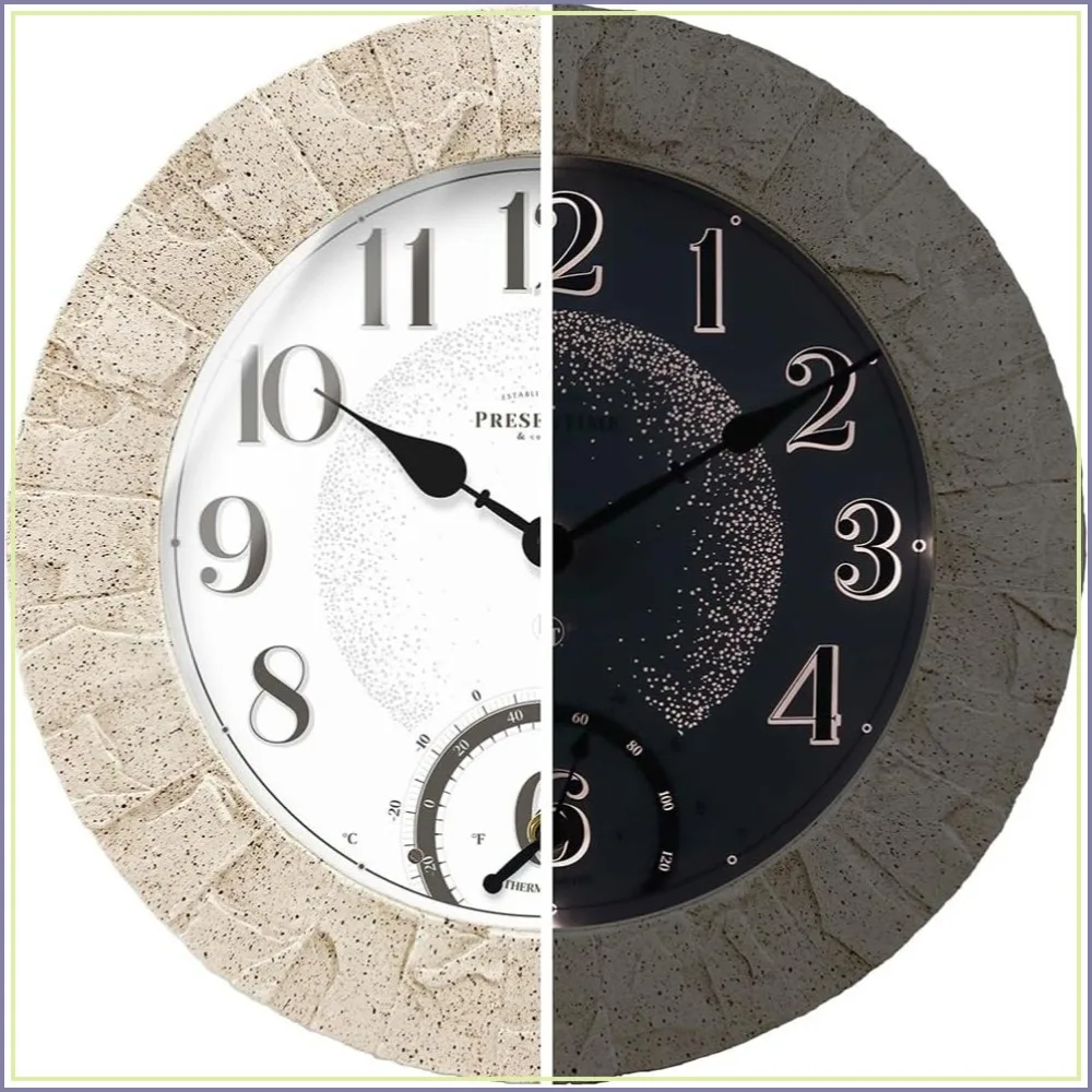 14" Illuminated Indoor/Outdoor Wall Clock with Smart Sensor, Night Light, Thermometer & Hygrometer, Waterproof for Garden Patio
14" Illuminated Indoor/Outdoor Wall Clock with Smart Sensor, Night Light, Thermometer & Hygrometer, Waterproof for Garden Patio