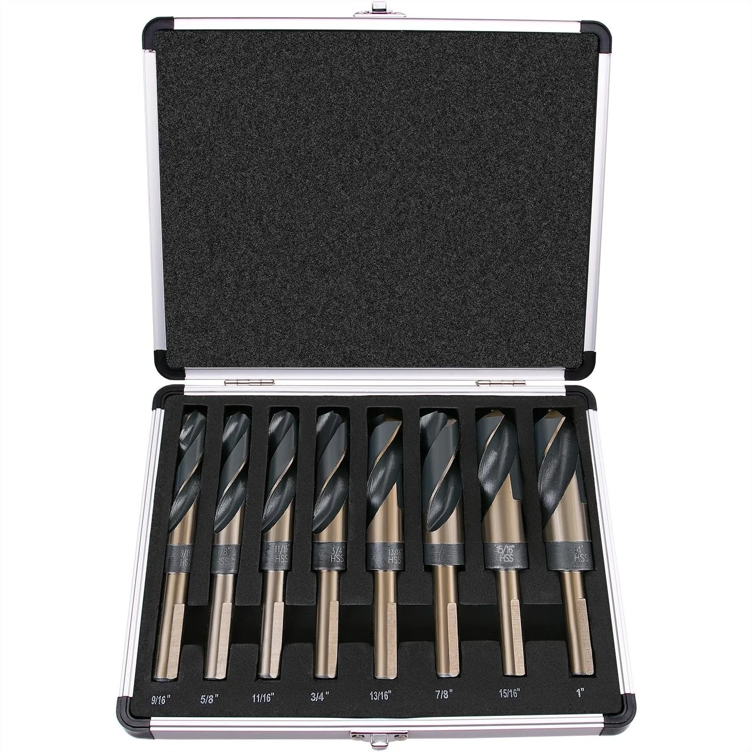 8-Piece 1/2" Reduced Shank Silver & Deming Drill Bit Set, M2 HSS, 135° Split Point, SAE 9/16"-1" in Aluminum Case
8-Piece 1/2" Reduced Shank Silver & Deming Drill Bit Set, M2 HSS, 135° Split Point, SAE 9/16"-1" in Aluminum Case