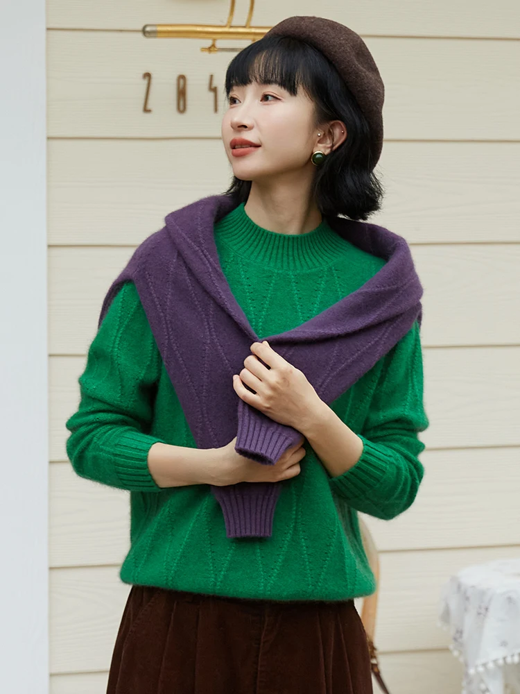 Вязаный свитер с высоким воротником и ромбовидным узором из шерсти, зимний, для повседневной носки, белый, подчеркивающий фигуру
Вязаный свитер с высоким воротником и ромбовидным узором из шерсти, зимний, для повседневной носки, белый, подчеркивающий фигуру