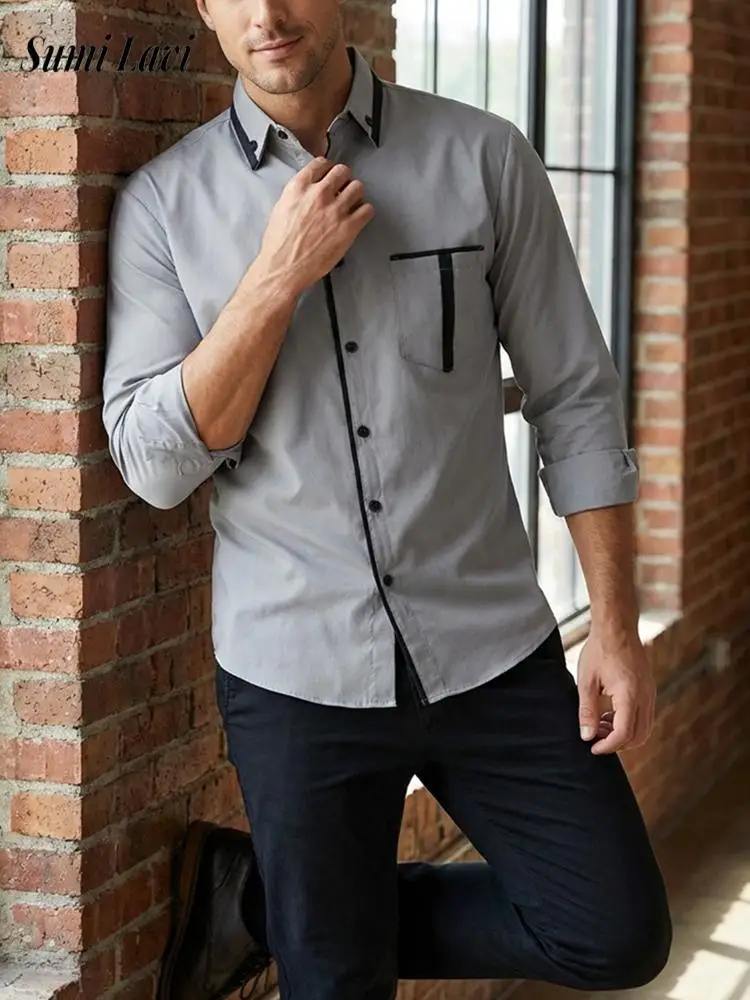 Fashion Striped Contrast Color Shirts Men New Casual Button-up Lapel Long Sleeve Cardigans Mens Spring Vintage Patchwork Shirt
Fashion Striped Contrast Color Shirts Men New Casual Button-up Lapel Long Sleeve Cardigans Mens Spring Vintage Patchwork Shirt