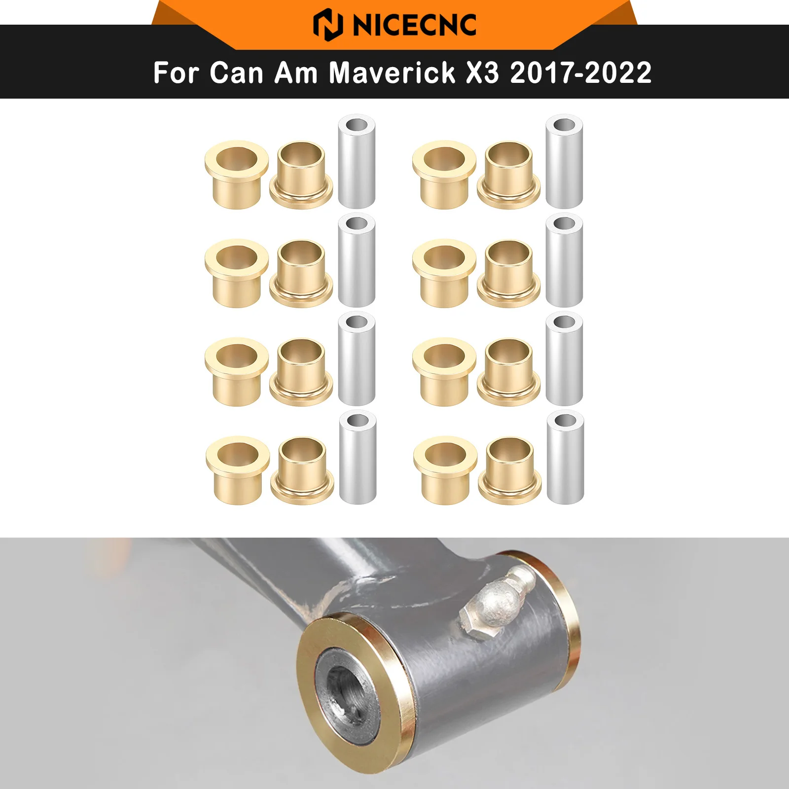 NICECNC For Can Am Maverick X3 2017-2022 UTV A-Arm Bushing and Sleeve Kit Brass Bushings & Chrome-Plated Bearing Steel Sleeves
NICECNC For Can Am Maverick X3 2017-2022 UTV A-Arm Bushing and Sleeve Kit Brass Bushings & Chrome-Plated Bearing Steel Sleeves