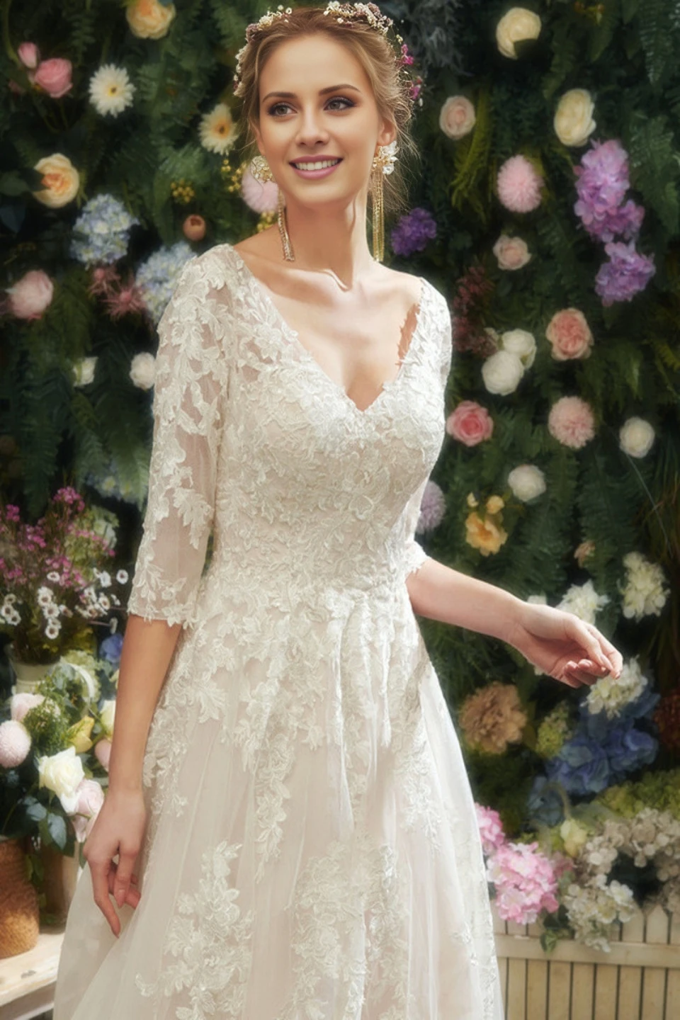 Plus Size 3/4 Sleeve Lace Wedding Dress V Neck Backless A Line Tulle Bridal Gown With Train Champagne Wedding Gown Customizable
Plus Size 3/4 Sleeve Lace Wedding Dress V Neck Backless A Line Tulle Bridal Gown With Train Champagne Wedding Gown Customizable