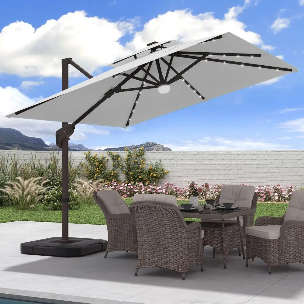 Outdoor Cantilever Patio Umbrella with Solar LED Lights, Large Heavy Duty 2Tier Canopy Square Aluminum Offset Umbrellas with
Outdoor Cantilever Patio Umbrella with Solar LED Lights, Large Heavy Duty 2Tier Canopy Square Aluminum Offset Umbrellas with