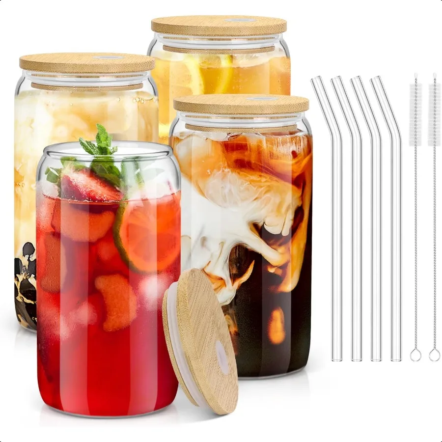 4PCS Glass Cups with Bamboo Lids and Straws 16OZ Ice Coffee Cup Drinking Cup set with Wooden Lids Home Essential Glass Tumblers
4PCS Glass Cups with Bamboo Lids and Straws 16OZ Ice Coffee Cup Drinking Cup set with Wooden Lids Home Essential Glass Tumblers